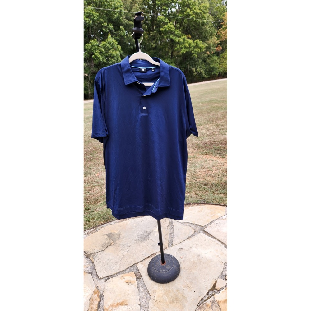 FootJoy Mens XL Navy Blue Diamond Texture Performance Golf Polo Shirt
